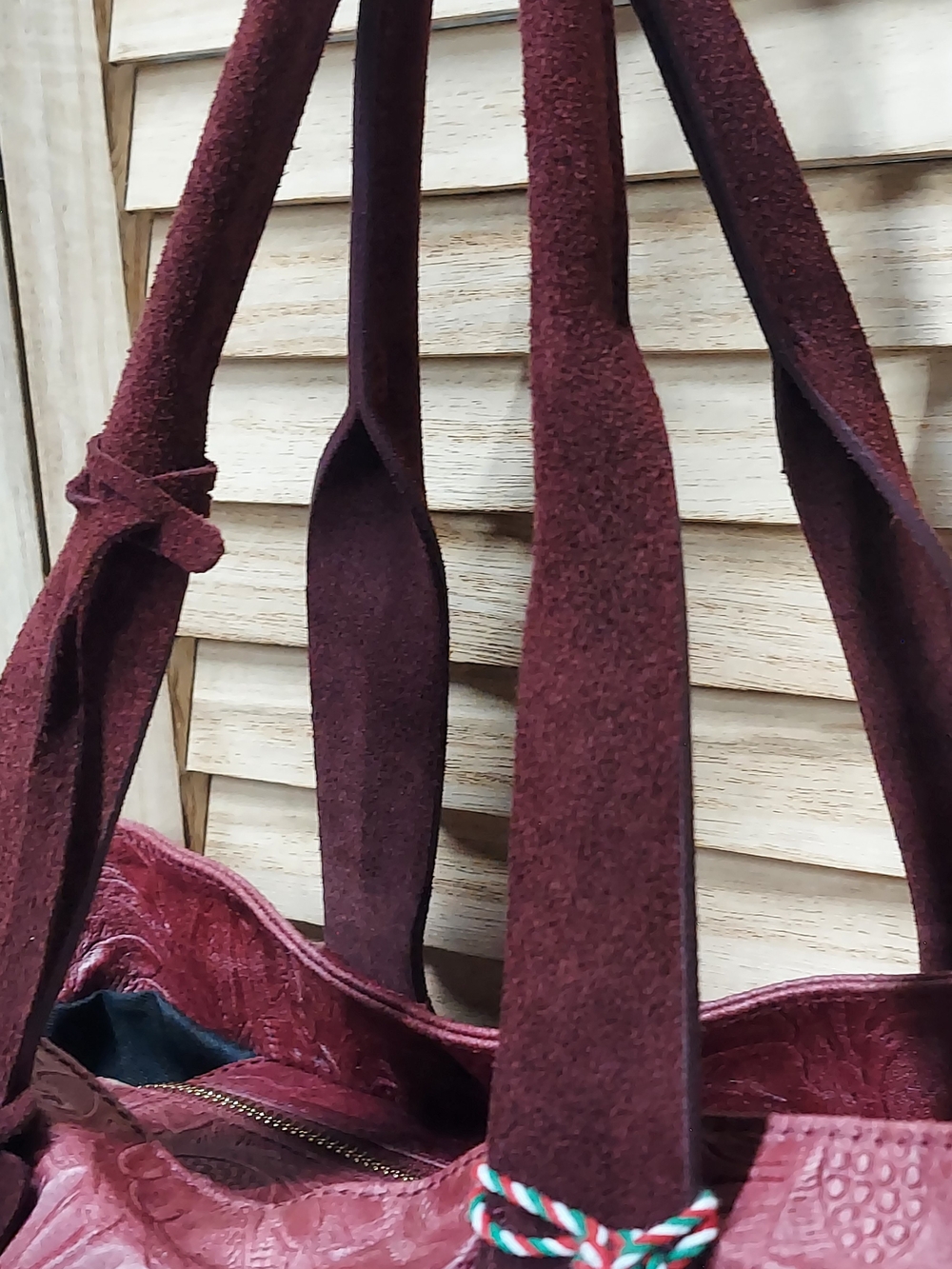 Viola Gigli Italian-Made Burgundy Floral Embossed Leather Tote - Picture 8 of 11